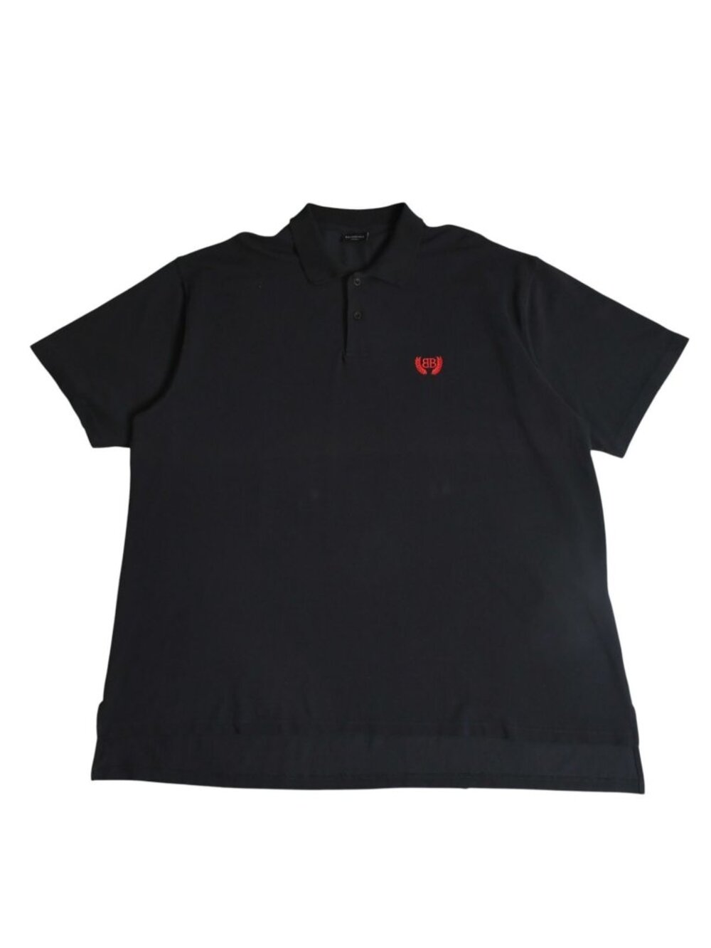 Balenciaga Laurel Classic Polo Shirt BB Logo Black Drop Shoulder Red Embroidery